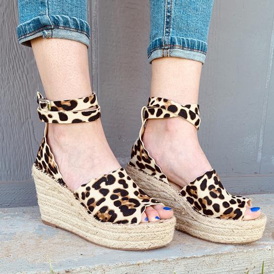 Addosd Womens Ankle Buckle Strap Wedges Sandals Casual Leopard Bowknot Sandals Shoes Espadrilles Slingback Platform Sandals 