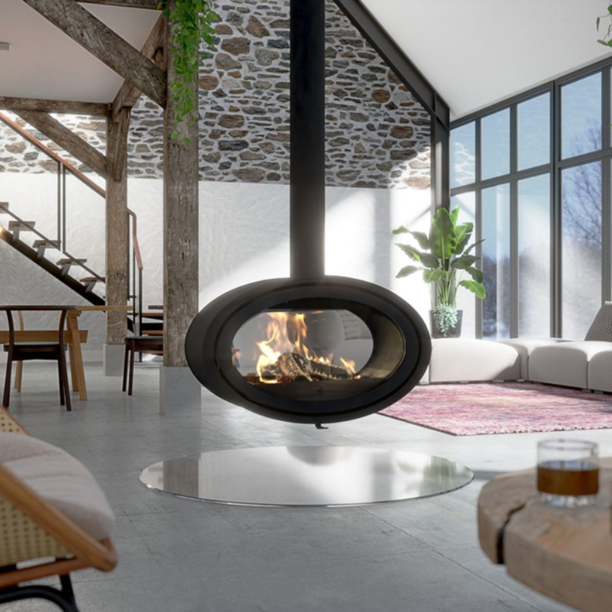 Burning Stove Hanging Gas Fireplace Dik Geurts Oval Tunnel