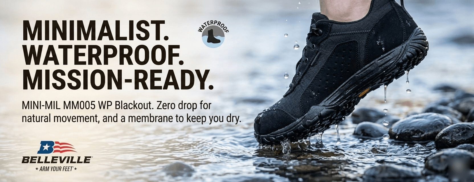 Belleville MM005 WP MINI-MiL Blackout Waterproof Barefoot Activity Shoe