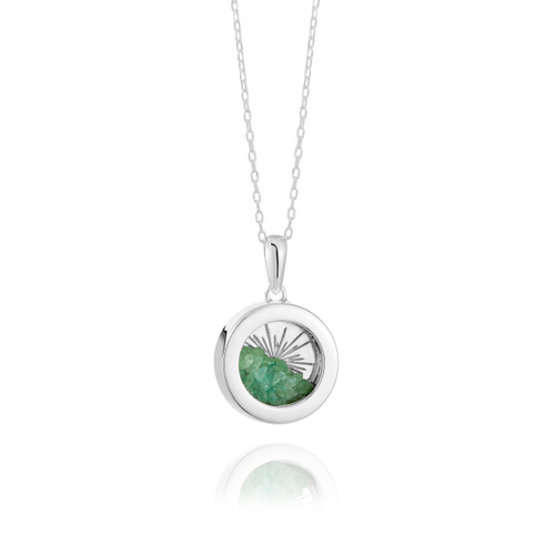 Rachel Jackson Small Deco Sun Amulet Birthstone Silver Necklace Emerald Rachel Jackson Small Deco Sun Amulet Birthstone Silver Necklace Emerald