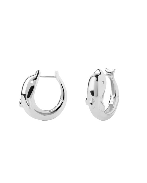 PDPAOLA Mini Dolphin Silver Hoop Earrings