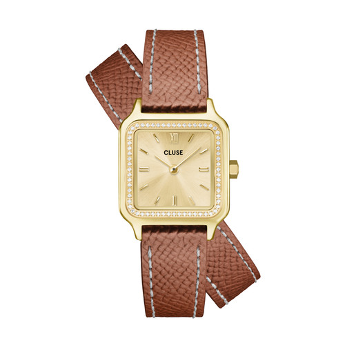 CLUSE Gracieuse Petite Double Strap Nutsell Leather/Gold Stones Watch CLUSE Gracieuse Petite Double Strap Nutsell Leather/Gold Stones Watch