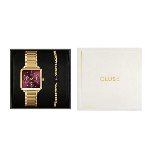 CLUSE La Tetragone Dark Cherry Gold Multifunction & Beaded Bracelet Gift Set