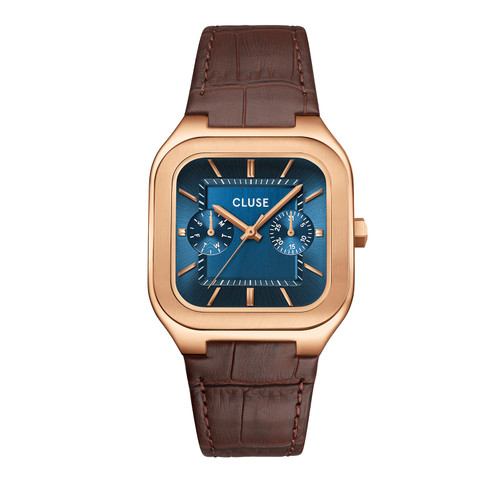 CLUSE Quadrus Multifunction Leather, Blue, Rose Gold Colour