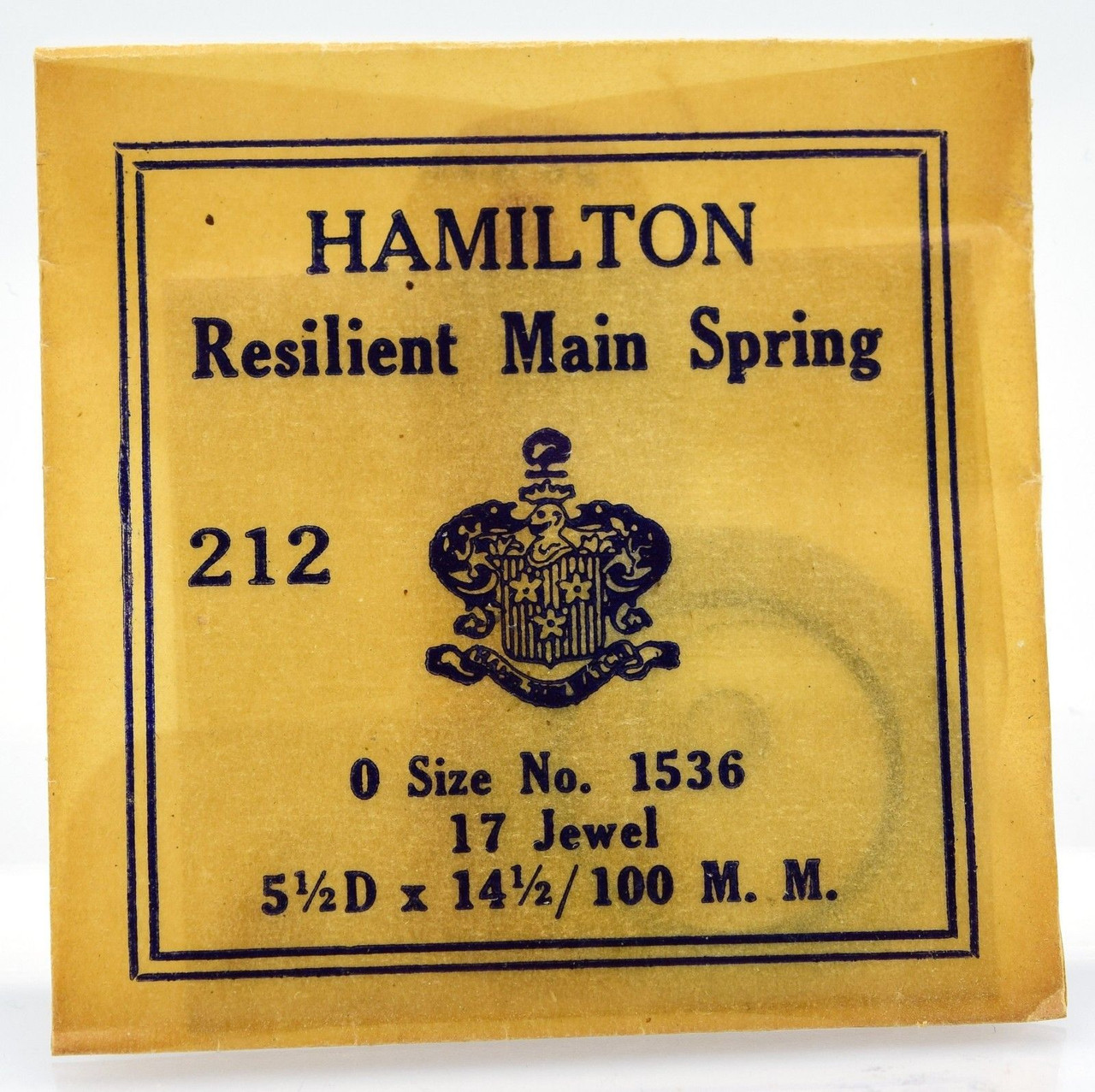 Hamilton 0 Size Mainspring No. 1536 17 Jewel 212