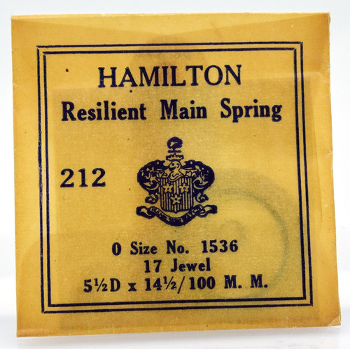 Hamilton 0 Size Mainspring No. 1536 17 Jewel 212