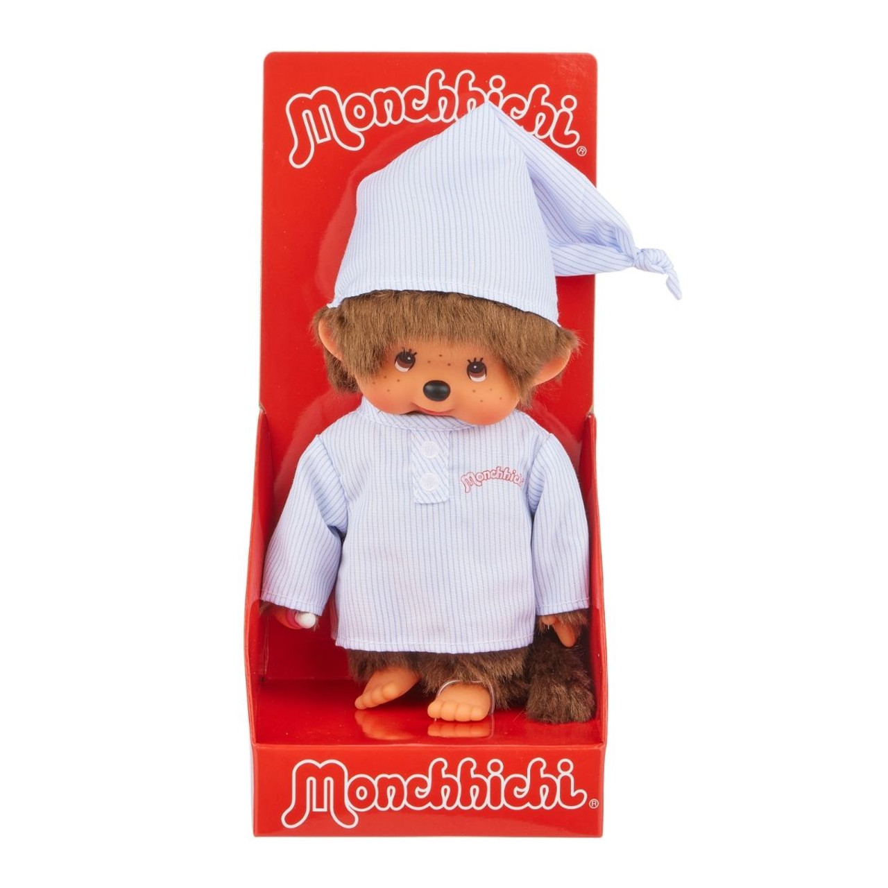Monchhichi Long Striped Pajama Boy with Cap Plush | Cozy Collectible