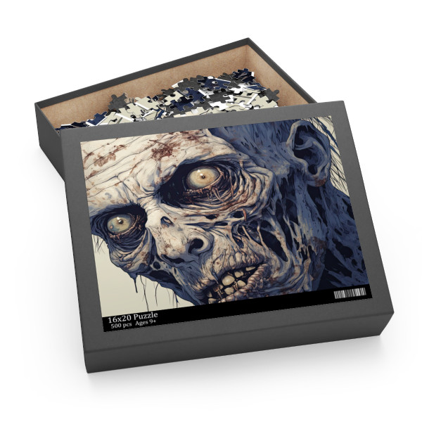 Undead Unveiling: Close-Up Zombie Face Line Detail Art Style Jigsaw Puzzle