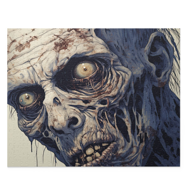 Undead Unveiling: Close-Up Zombie Face Line Detail Art Style Jigsaw Puzzle