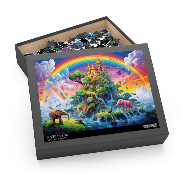 WhimsyCastle Fantasy Puzzle: Elephants, Rainbow, and Enchanting Gardens