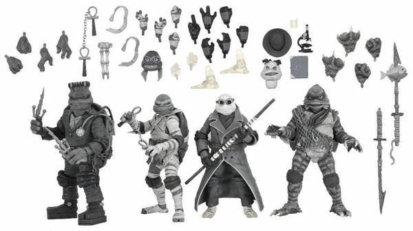 NECA Universal Monsters x Teenage Mutant Ninja Turtles Black & White Action Figure 4-Pack