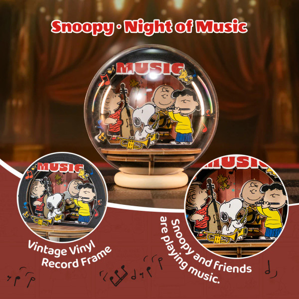 Puremind Peanuts Snoopy Night of Music Wooden Crystal Ball