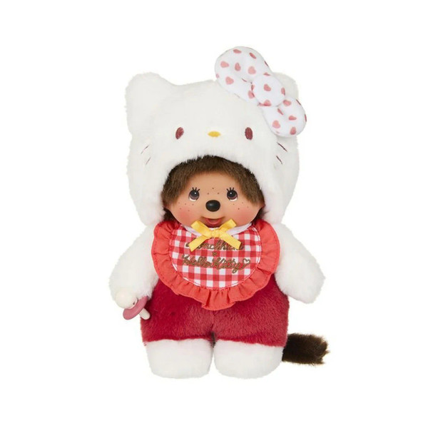 Monchhichi Dressed as Hello Kitty 7-Inch Gingham Plush Figure