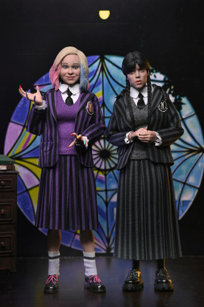 NECA Wednesday Netflix Series Wednesday Addams (Nevermore Uniform) & Enid Sinclair 8-Inch Clothed Action Figure 2-Pack