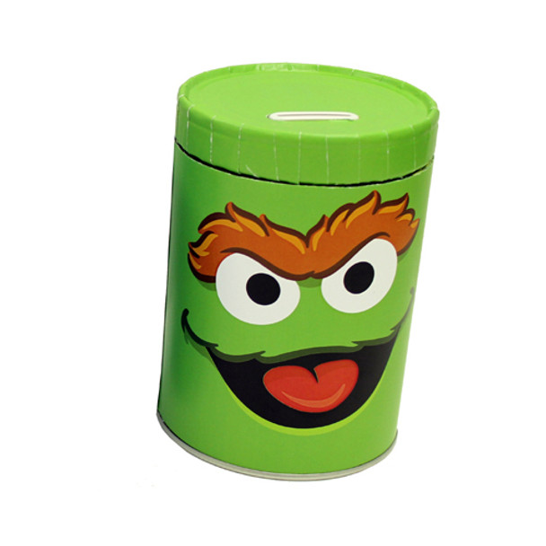 Sesame Street Oscar The Grouch Round Tin Coin Can Bank