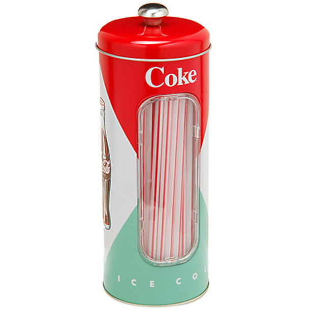 Coca-Cola Straw Canister Retro Tin with 50 Straws