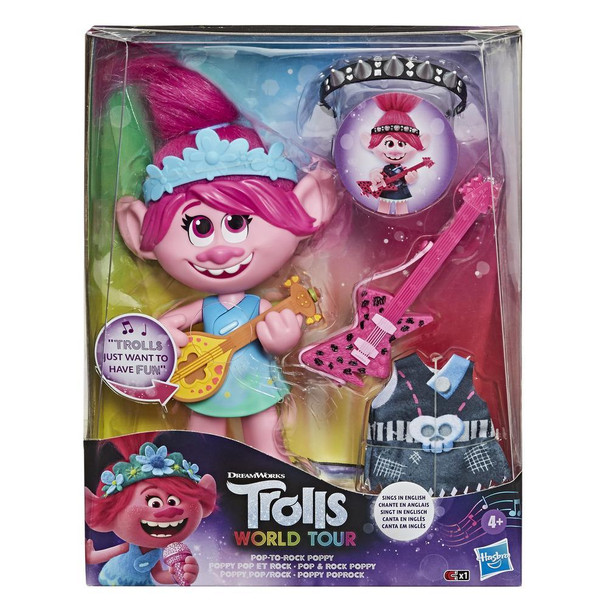 DreamWorks Trolls World Tour Pop-to-Rock Poppy Singing Doll with 2 Different Looks and Sounds