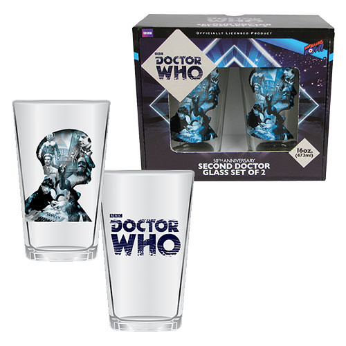 Doctor Who Anniversary Second Doctor 16 oz. Glass Set of 2
