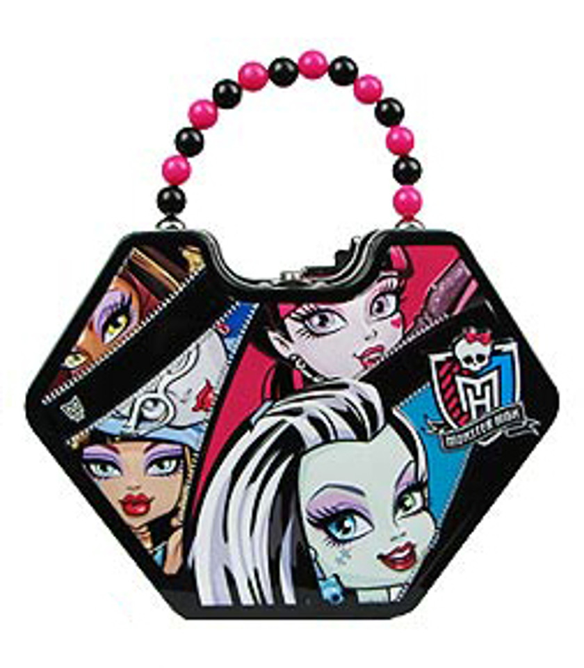 Monster High Faces Diamond Shaped Purse with Beaded Handle Tin Monster High Faces Diamond Shaped Purse with Beaded Handle Tin