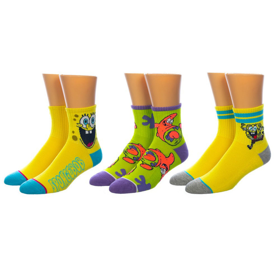 Spongebob Quarter 3 Pair Crew Socks Spongebob Quarter 3 Pair Crew Socks