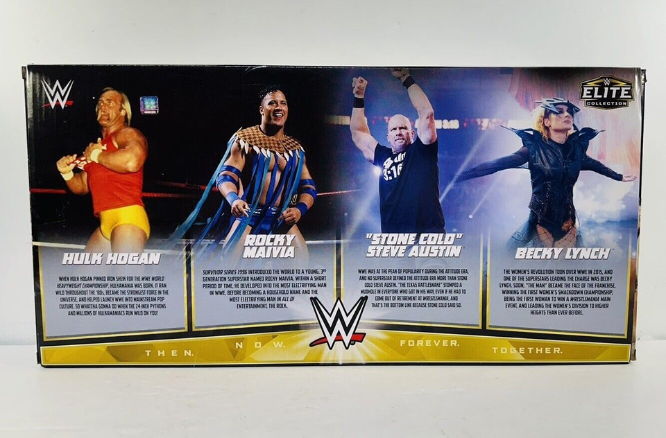 Mattel WWE Then Now Forever Together Elite Collection Hulk Hogan, Rocky Maivia, "Stone Cold" Steve Austin & Becky Lynch Action Figure 4-Pack