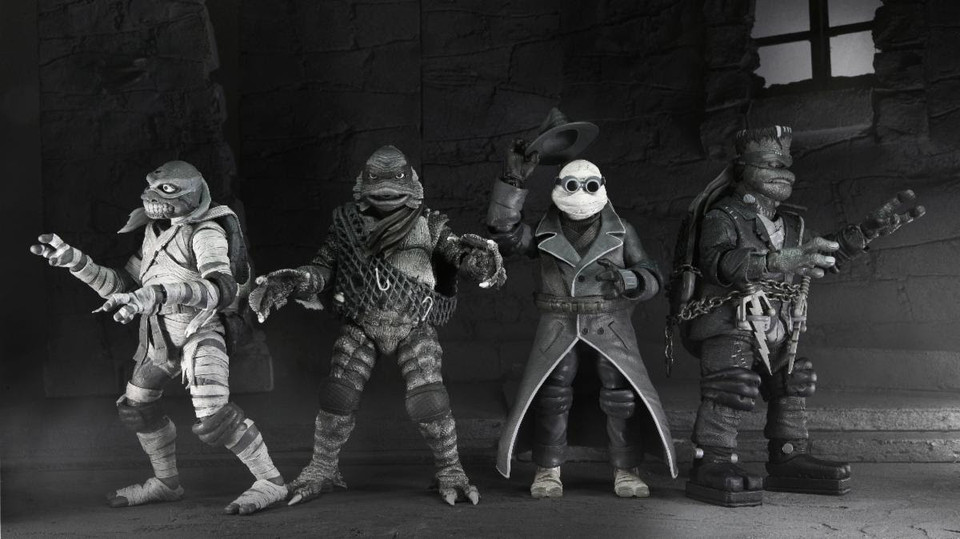 NECA Universal Monsters x Teenage Mutant Ninja Turtles Black & White Action Figure 4-Pack