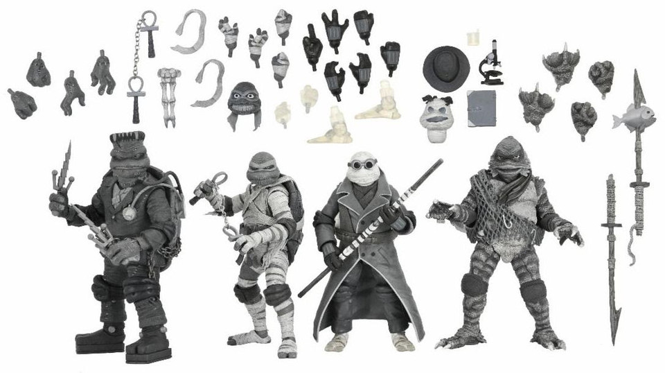 NECA Universal Monsters x Teenage Mutant Ninja Turtles Black & White Action Figure 4-Pack