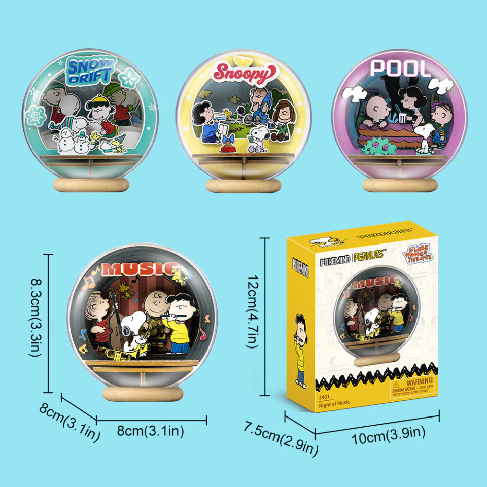 Puremind Peanuts Snoopy Snow Drift Wooden Crystal Ball