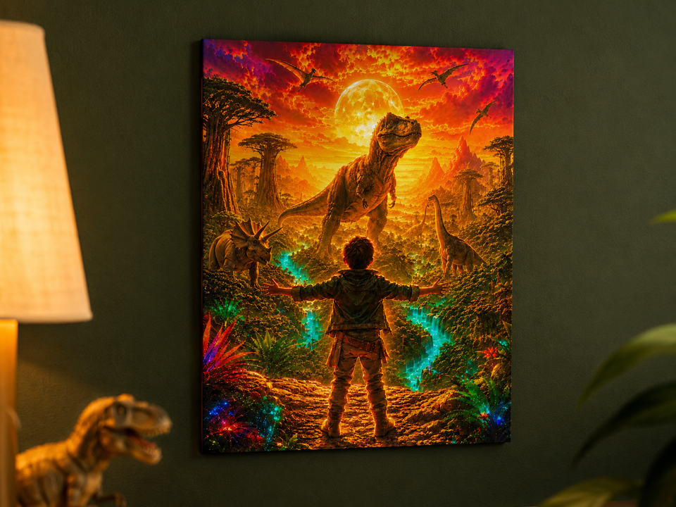 He Commands The Dinosaurs — Boys' Adventure Canvas Print, 11×14