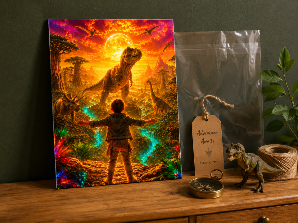 He Commands The Dinosaurs — Boys' Adventure Canvas Print, 11×14
