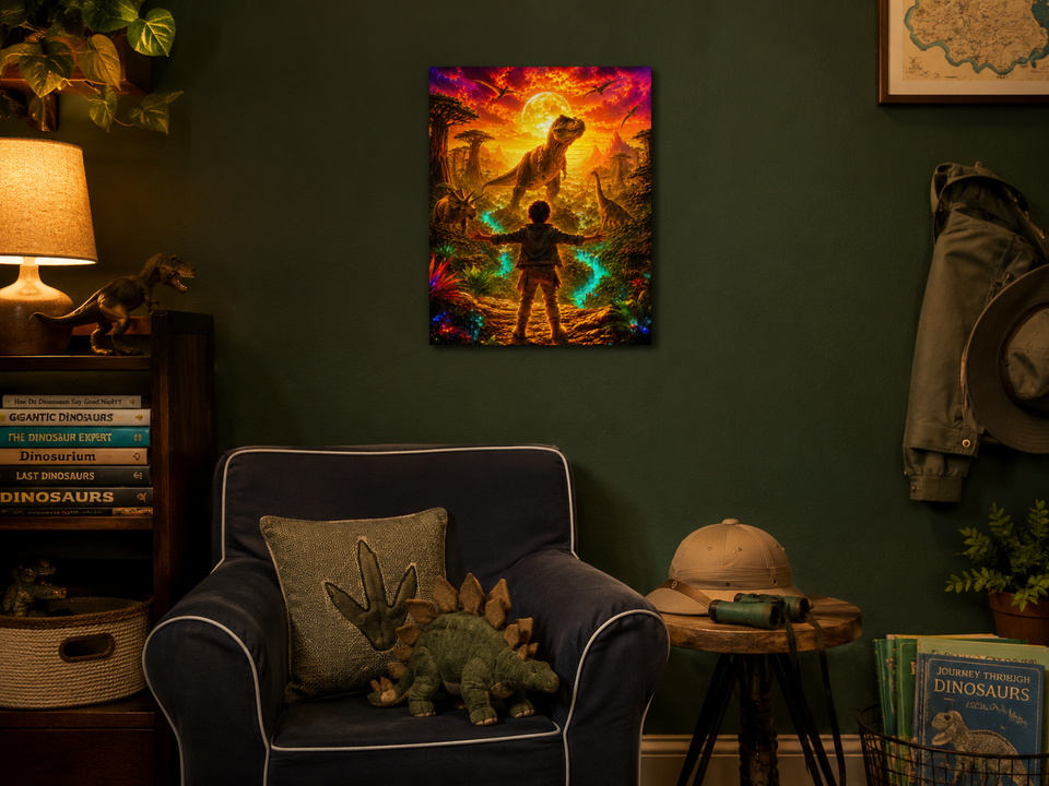 He Commands The Dinosaurs — Boys' Adventure Canvas Print, 11×14