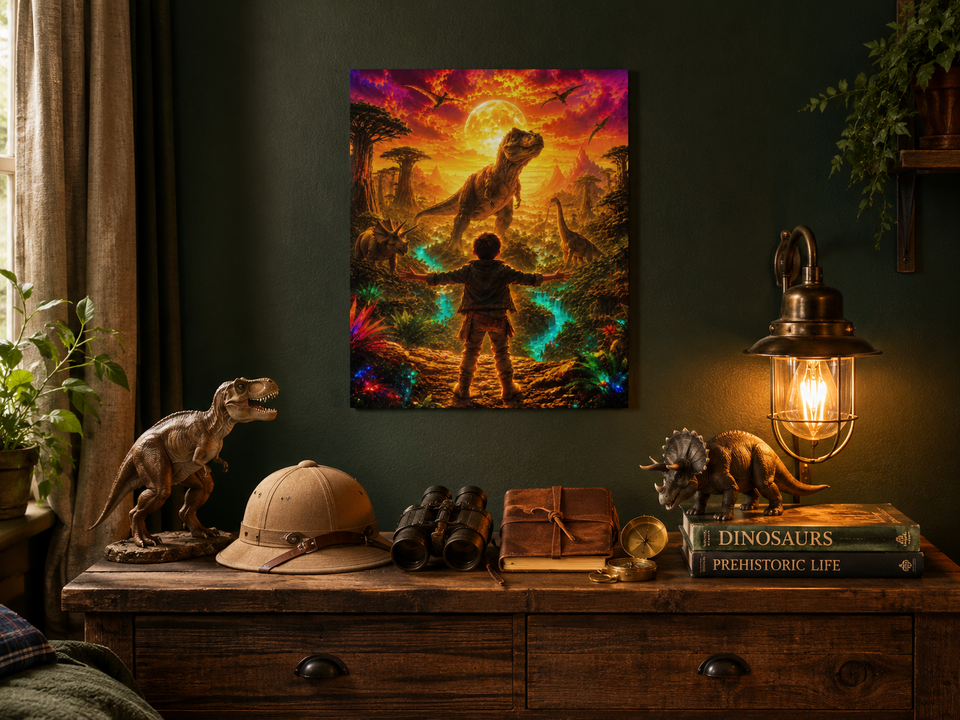 He Commands The Dinosaurs — Boys' Adventure Canvas Print, 11×14