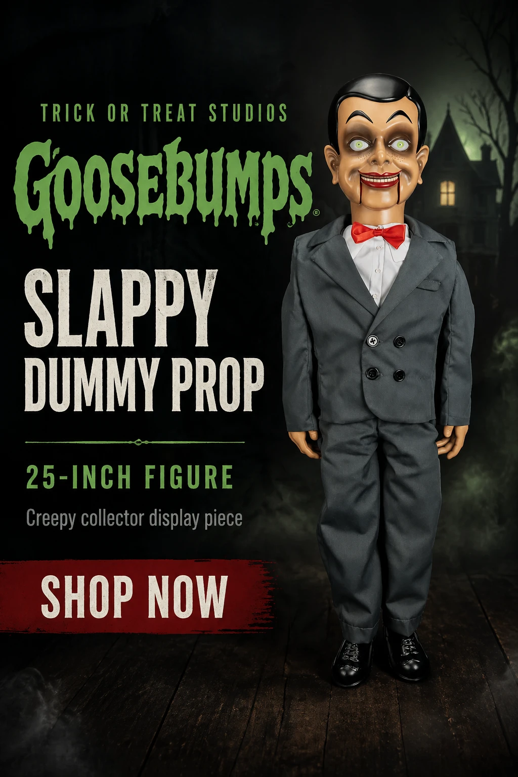 Trick Or Treat Studios Goosebumps Slappy Dummy Prop 25-inch figure available at Not Just Toyz