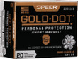 Speer Gold Dot Short Bbl 9mm - Luger +p 124gr Gdhp 20rd 10b/c