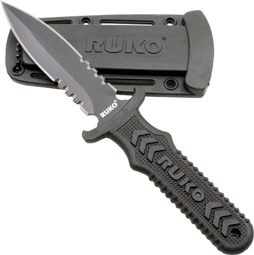 Ruko Fixed Blade Boot Knife 4" - Spear Serrated Clamshell