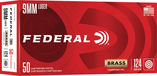 Federal Champion Brass 9mm - 124gr Fmj 50rd 20bx/cs
