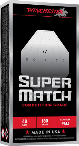 Winchester Super Match 40 S&w - 180gr Flat Nose 50rd 10bx/cs