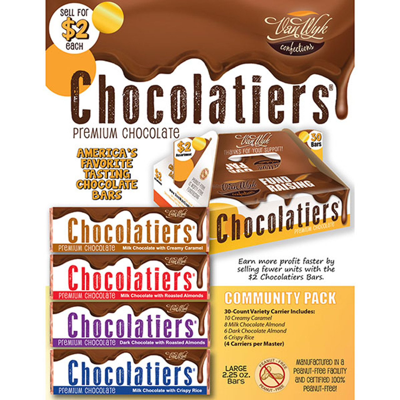 $2 Chocolatiers Variety Pack Chocolate Bars - Tom-Wat Fundraising