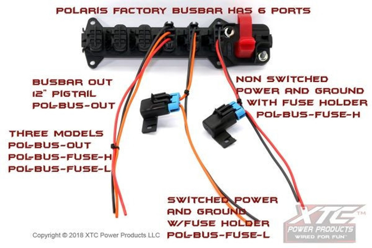 Polaris Ranger Plug & Play Pulse Busbar Accessory Wiring Harness with 14  Gauge Fused 12v/GND Wires - XTC Power Products