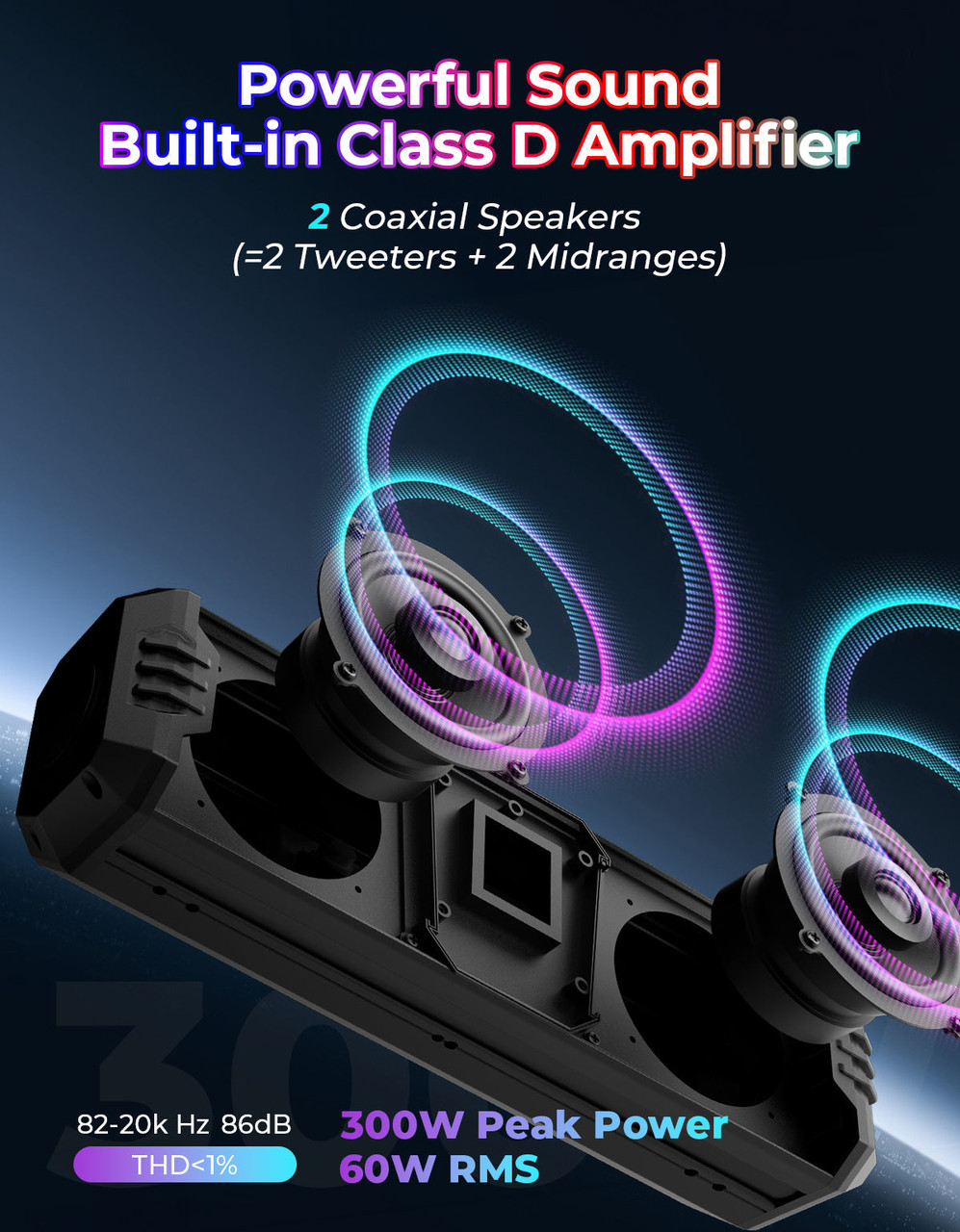 Polaris Ranger Midnight 40B 16'' RGB Bluetooth Sound Bar by