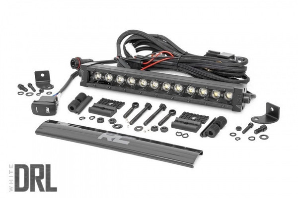 Polaris Ranger 12-inch Cree LED Light Bar - (Single Row | Black Series w/ Cool White DRL) by Rough Country