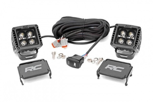 Polaris Ranger 2-inch Square Cree LED Lights - (Pair | Black Series w/ Amber DRL) by Rough Country