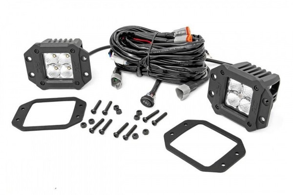 Polaris Ranger 2-inch Square Flush Mount Cree LED Lights - (Pair | Chrome Series w/ Amber DRL) by Rough Country