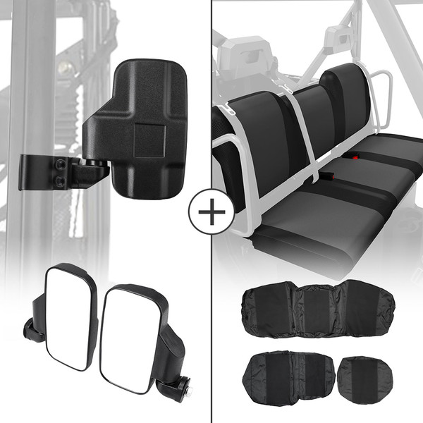 Polaris Ranger XP 1000 Adjustable Break Away Side Mirrors & Seat Cover by Kemimoto