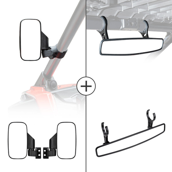 Polaris Ranger 400/500/800/XP1000 Side View & Center Rearview Mirror with 1.75" or 2" Clamps by Kemimoto