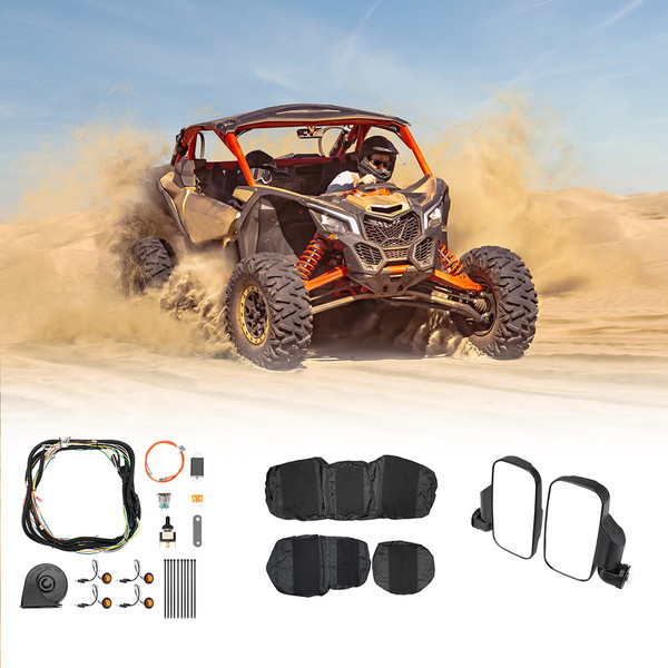 Polaris Ranger XP 1000 Crew Turn Signal Kit & Seat Cover & Side Mirrors by Kemimoto