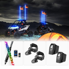 Polaris Ranger 2Pcs Whip Light with RF, App Control & Flag mount & 12V Switch On-off by Kemimoto