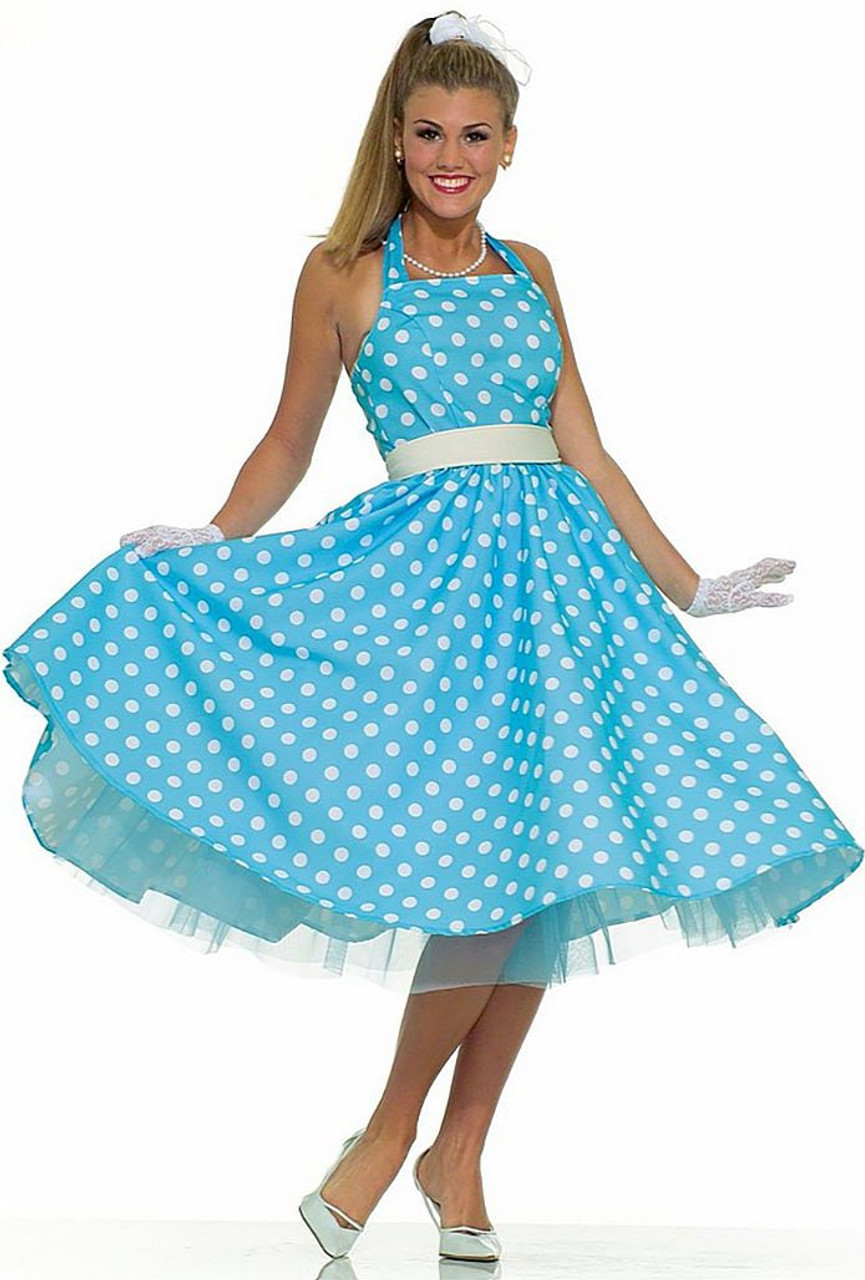 50 Blue Polka Dot Summer Dress | 50s Costumes | Oya Costumes