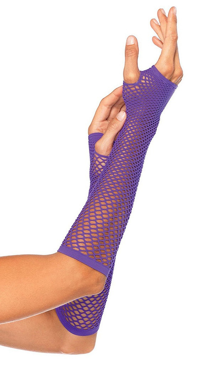 Triangle Net Fingerless Gloves Neon Purple