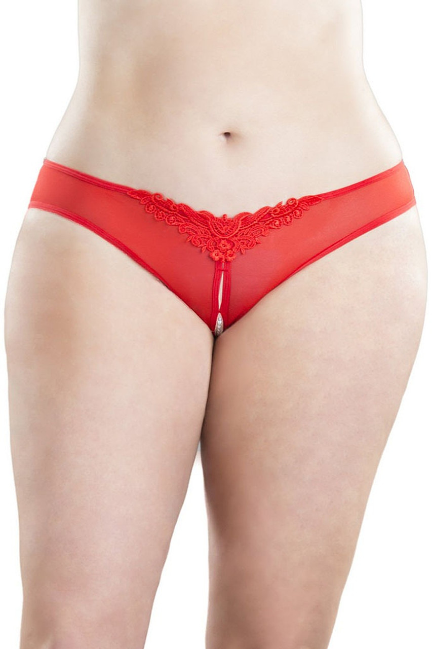 Plus Size Crotchless Thong with Pearls